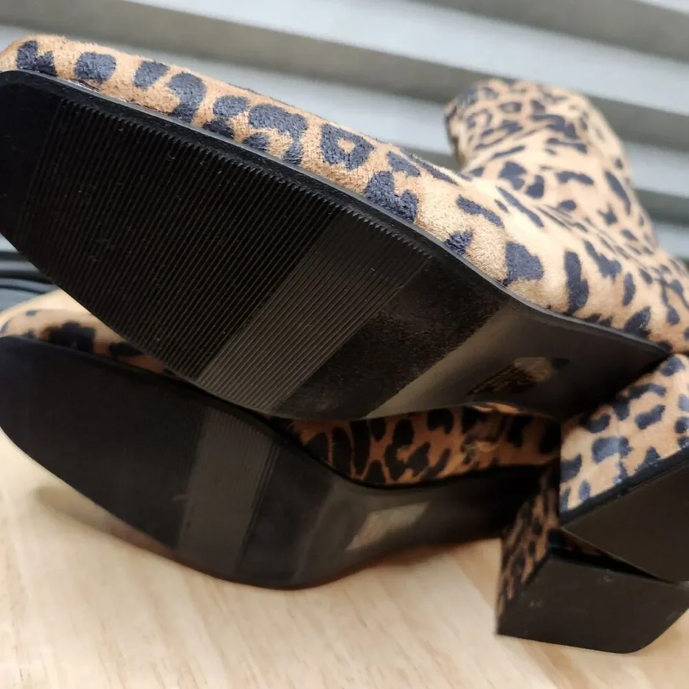 Soda Adena Leopard Print Heeled Ankle Booties Women’s 7.5 Side‑Zip